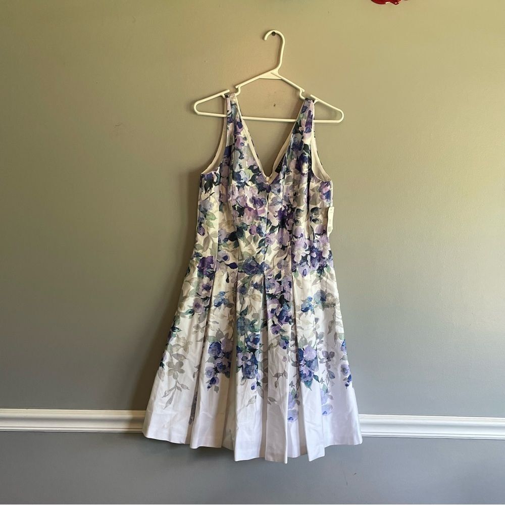 New Ralph Lauren Dress size 10 White A line floral purple blue sleeveless womens